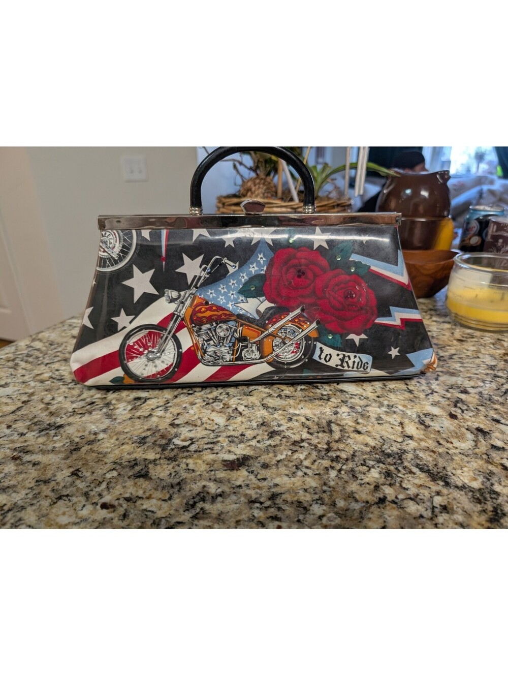 Vintage M. Andonia Motorcycle Biker Purse Handbag Clutch Americana Roses